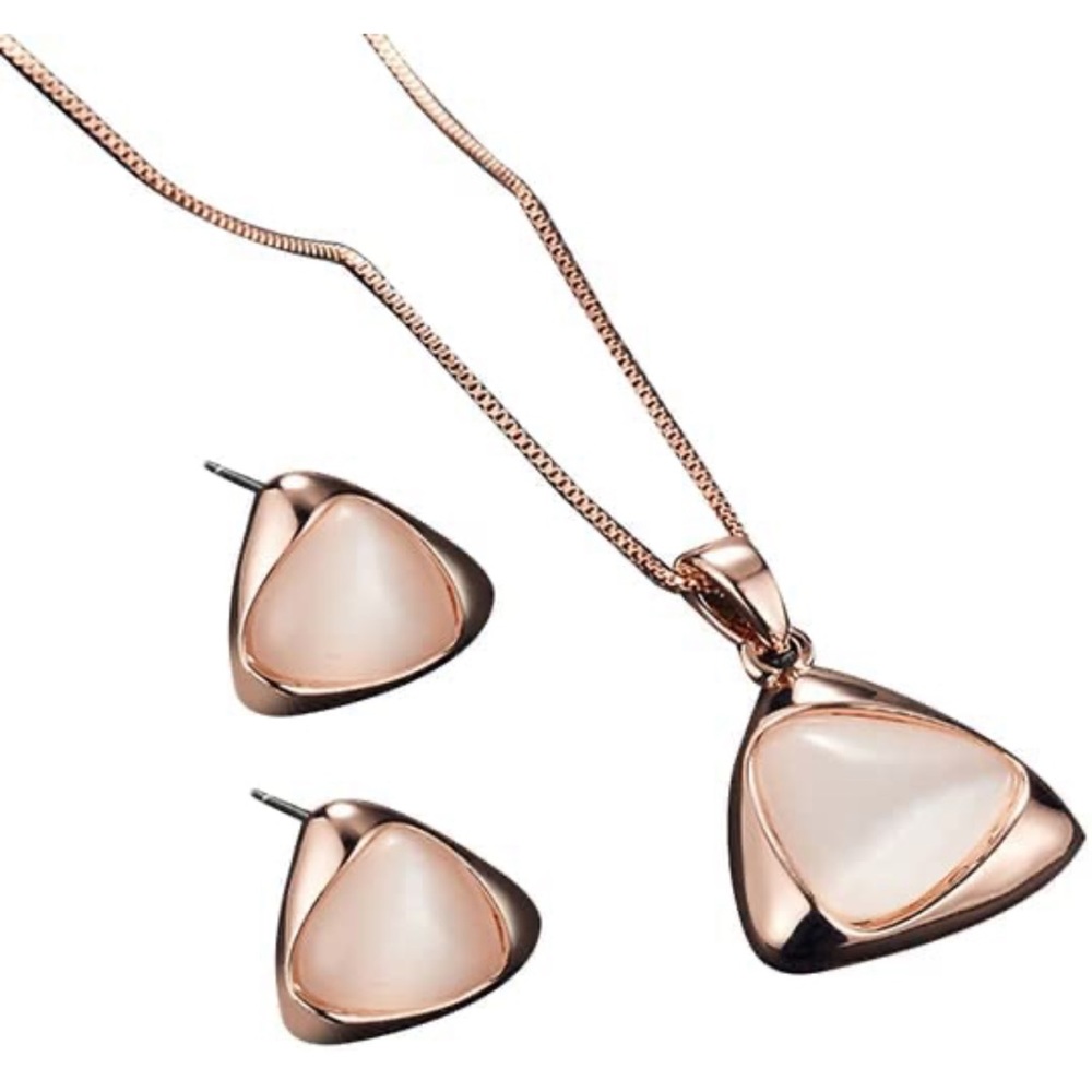 ✅2/$24 🆕3pc Jewelry Set Elegant Opal Triangular Pendant Necklace & Stud Earrings